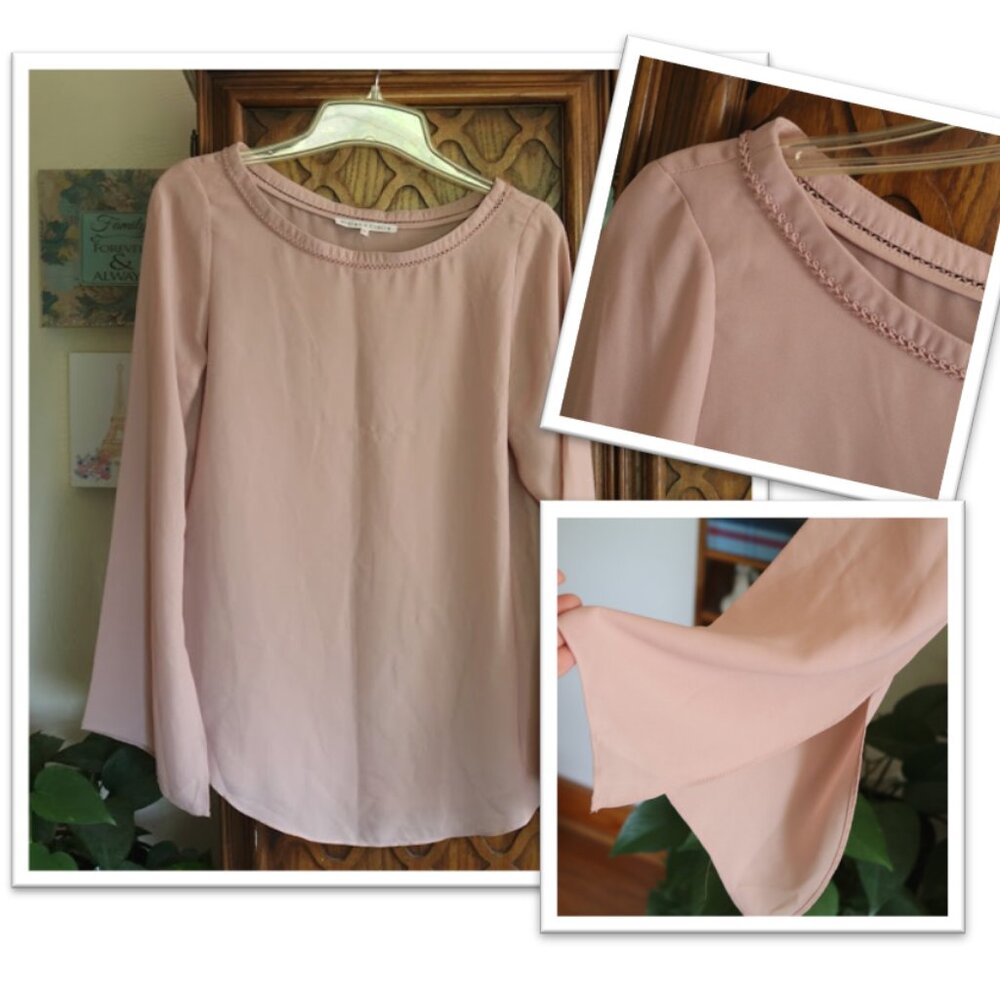 Violet & Claire Boho-Chic Split Bell Sleeve Peasant Tunic - Blush Pink, Size S